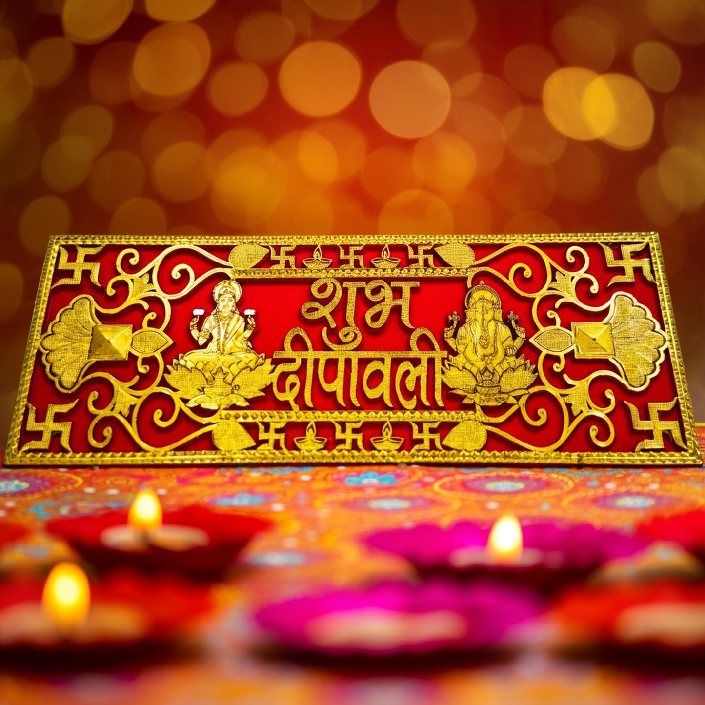 Golden Shubh Deepawali Plaque with Laxmi Ganesh | Diwali Home Decor | 10% OFF