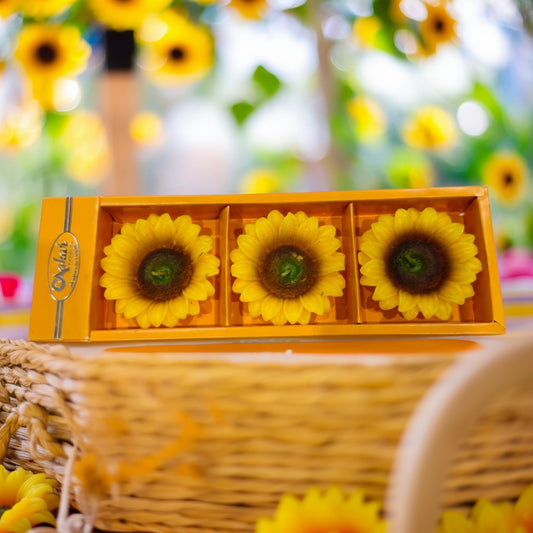 Sunflower Decorative Candle Set of 3 | Festive Home Decor | Diwali Sale 10% OFF
