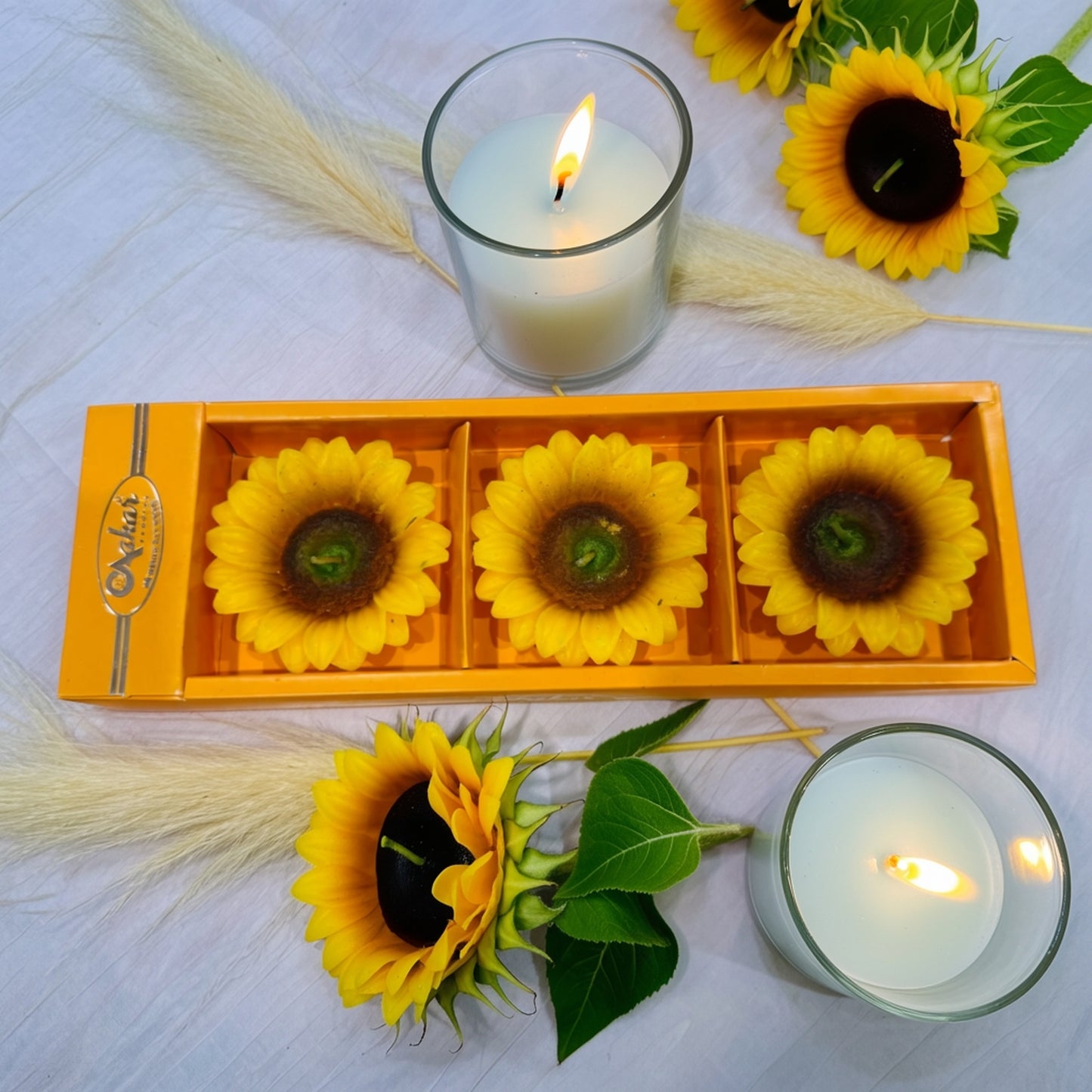 Sunflower Decorative Candle Set of 3 | Festive Home Decor | Diwali Sale 10% OFF