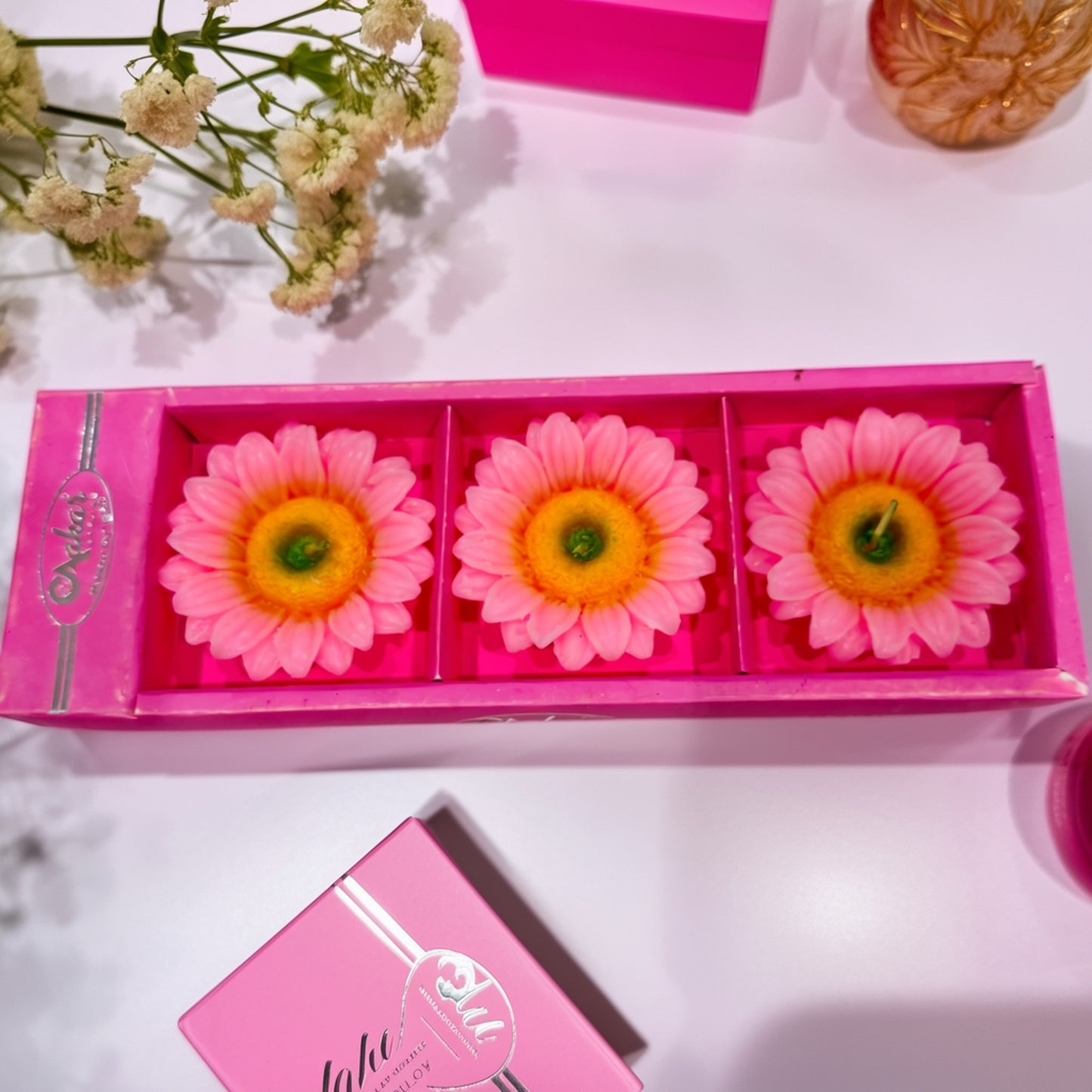Pink Sunflower Decorative Candle Set of 3 | Diwali Gift Pack | 10% OFF