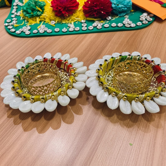 Cowrie Shell Tealight Candle Holders Set of 2 | Traditional Festive Decor | 10% OFF