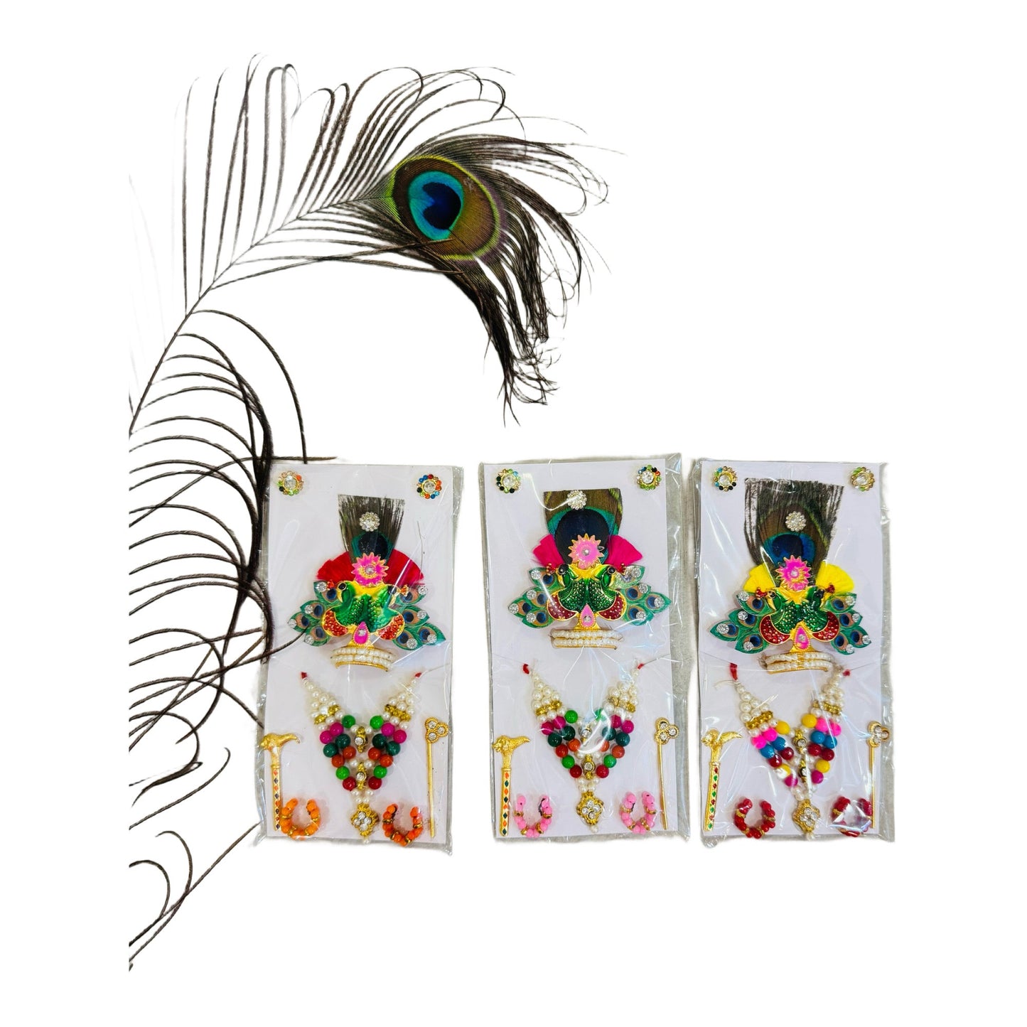 Size 3 to 5 no- Royal Peacock Feather Mukut & Shringar Set for Laddu Gopal | Full Krishna Dress Combo