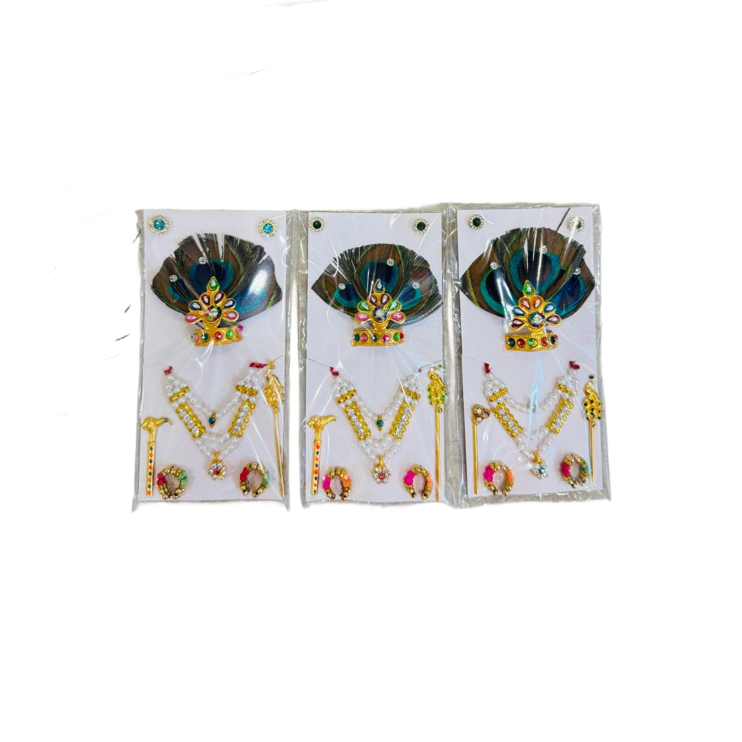 Size 3 to 5 no-Laddu Gopal Peacock Mukut & Jewelry Set | Elegant Shringar Combo for Krishna Ji