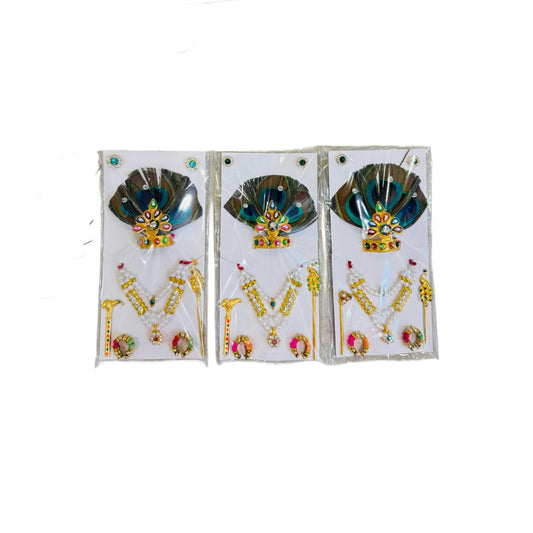 Size 3 to 5 no-Laddu Gopal Peacock Mukut & Jewelry Set | Elegant Shringar Combo for Krishna Ji