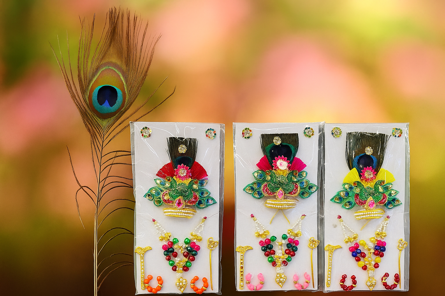 Size 3 to 5 no- Royal Peacock Feather Mukut & Shringar Set for Laddu Gopal | Full Krishna Dress Combo