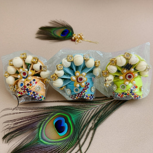 Size 3 to 5 no-Premium Laddu Gopal Pagdi Combo (Set of 3) | Moti Work Crown with Stones & Designer Finish