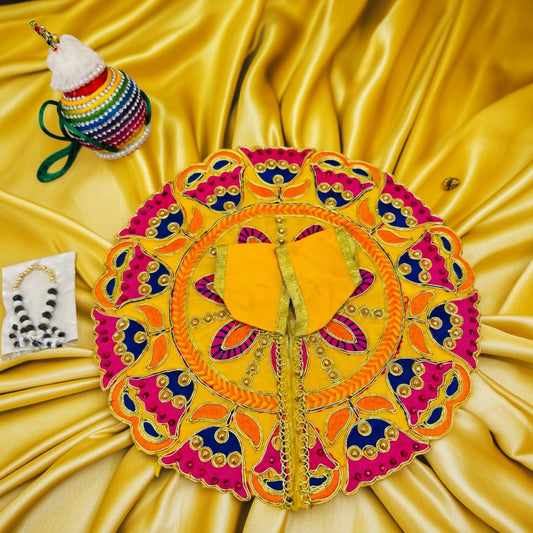 Size No. 4 & 5 Janmashtami Combo – Yellow Embroidered Dress, Makhan Matki, Nazar Mala, Golden Matki & Kangan Set