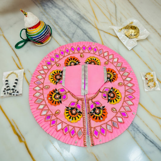 Size No. 4,5 & 6 Janmashtami Combo – Pink Mirror Work Dress, Makhan Matki, Nazar Mala, Golden Matki & Fancy Kangan Set