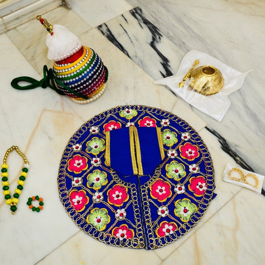 Size No. 3 & 4 Janmashtami Combo – Royal Blue Dress, Makhan Matki, Green Mala Set, Golden Matki & Designer Kangan