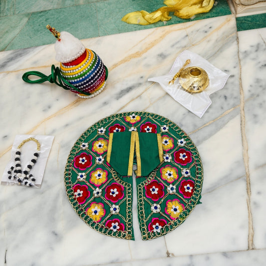 Size No. 3 & 4 Janmashtami Combo – Embroidered Green Dress, Makhan Matki, Nazar Mala, Golden Matki & Kangan