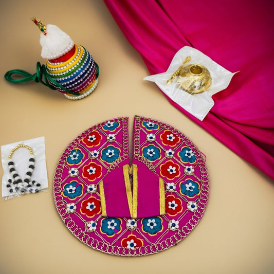 Size No. 3 & 4 Janmashtami Combo – Embroidered Pink Dress, Makhan Matki, Nazar Mala, Golden Matki & Kangan