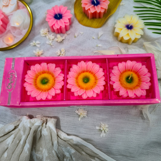 Pink Sunflower Decorative Candle Set of 3 | Diwali Gift Pack | 10% OFF