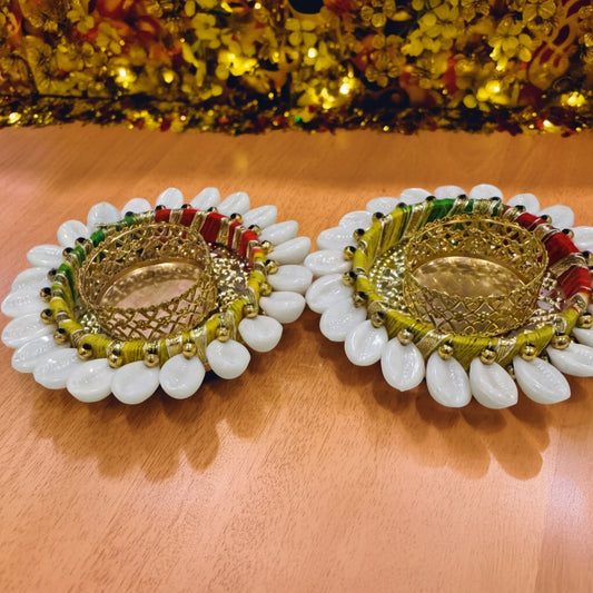Cowrie Shell Tealight Candle Holders Set of 2 | Traditional Festive Decor | 10% OFF