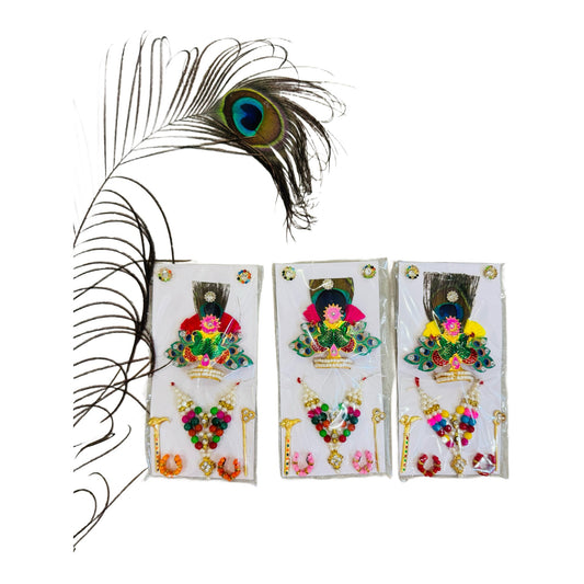 Size 3 to 5 no- Royal Peacock Feather Mukut & Shringar Set for Laddu Gopal | Full Krishna Dress Combo