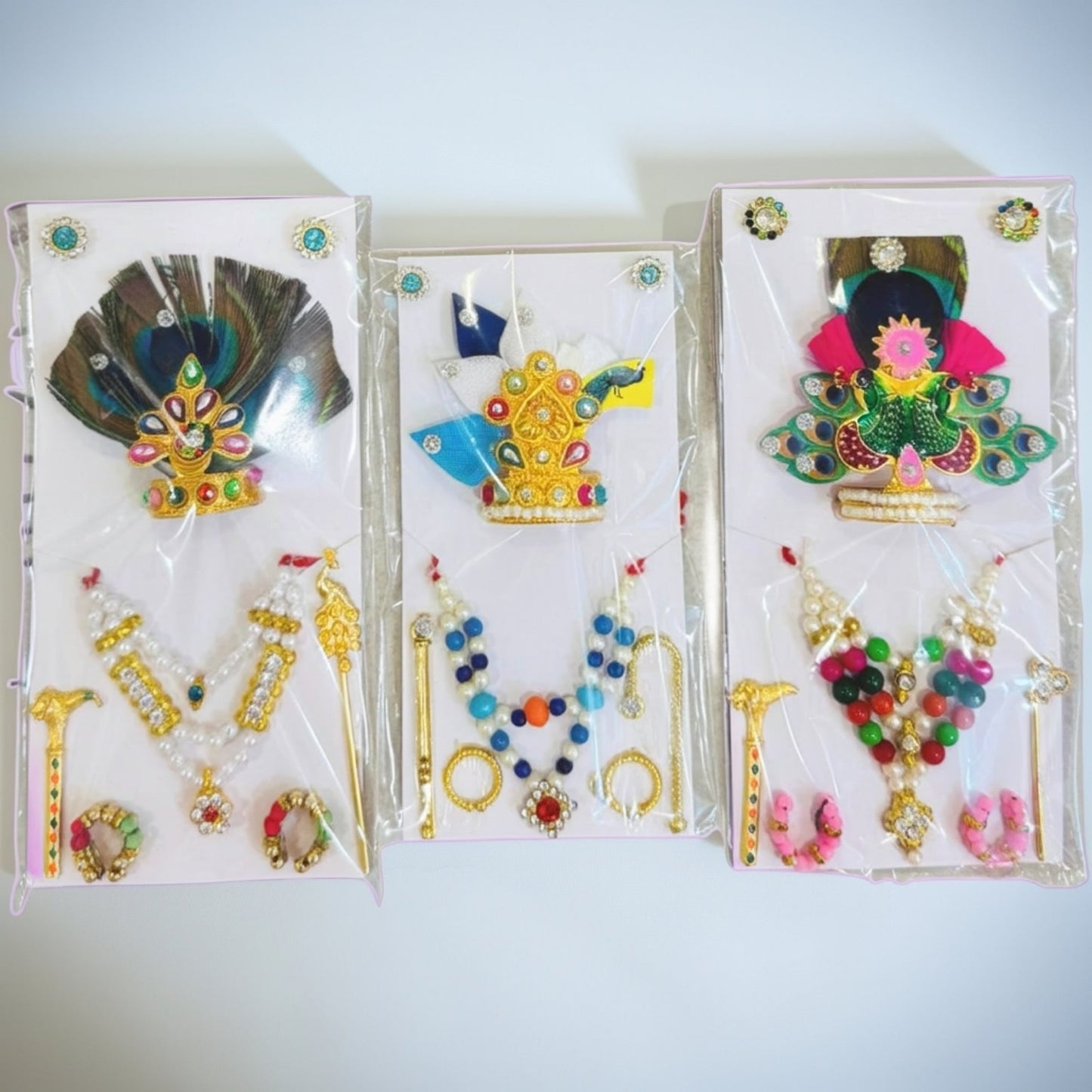 Size 3 to 5 no-Fancy Laddu Gopal Mukut & Jewelry Combo Set | Krishna Ji Shringar Pack (Set of 3)