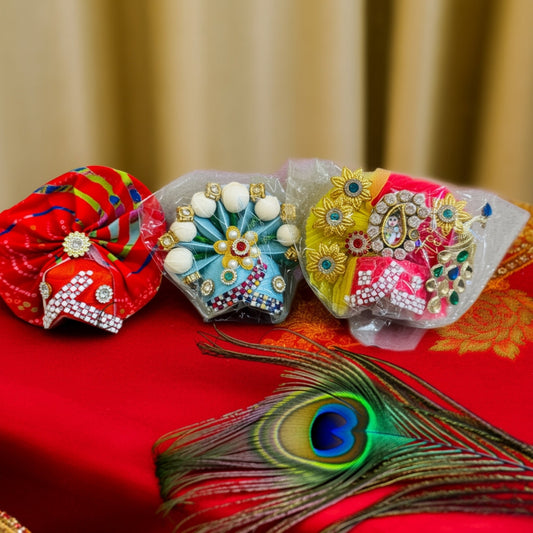 Size 3 to 5 no-Designer Laddu Gopal Pagdi Set | Fancy Crown Combo with Stone & Floral Work